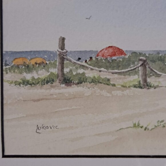 Watercolor Print Beach Scene Silver Frame w/Glass Artist Signed Lukovic - Picture 3 of 7